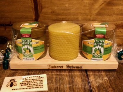 Geschenk Honig-Brett 2x250g und Kerze