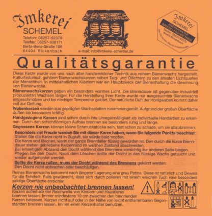 Gegossene Bienenwachskerze - Höhe 13 cm, Durchmesser 9,5 cm – Bild 2